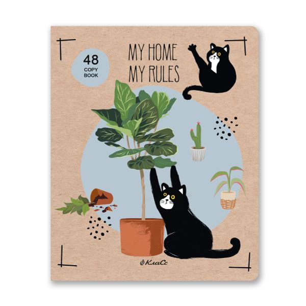 Тетрадь ученическая общая, выборочный лак, A5+ 48 л. на скобе 65 г/м², белизна 100%, 10 шт, клетка в термоусадочной пленке, 000747 Правило кота, Светоч 48ТЕТк-003