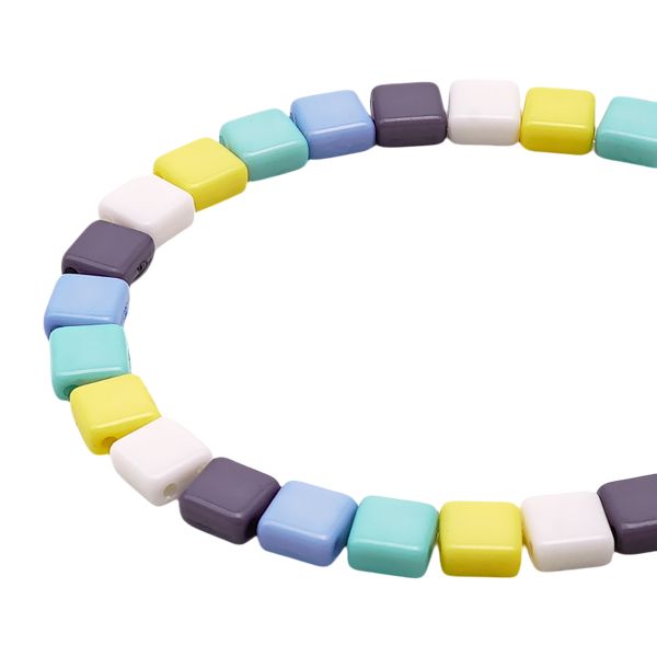 Бусины пластик 6х6х3 мм, 50 г, с двойным отверстием, микс цвета, плоский квадрат, Пастельный, Astra&Craft 7429