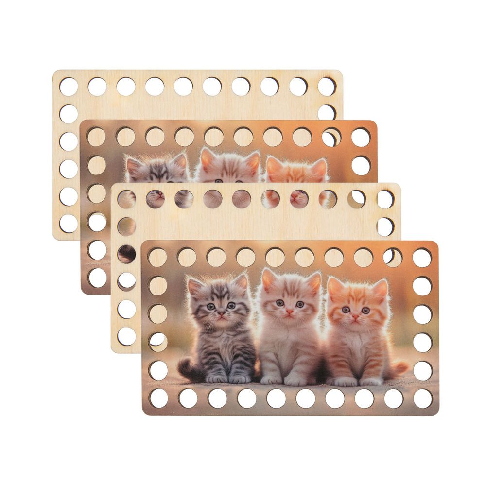 Набор донышек для вязания Матовый фанера 12х7х0.4 см, 4 шт, 04 Котята, Love2art ДВ-04