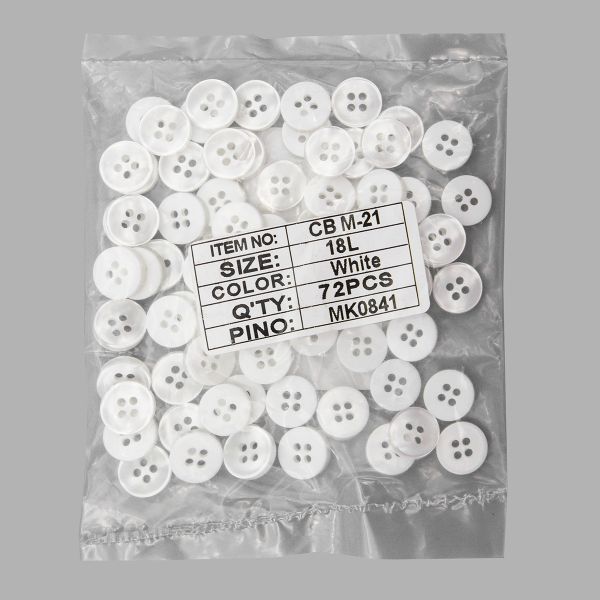 Пуговицы 4 прокола 18L (11мм), (White белый) CB, 72 шт
