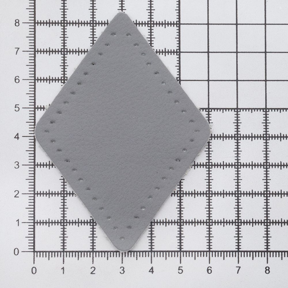 Заплатки пришивные из кожи, ромб 6х8,4см с перфорацией, 2 шт, 100% кожа, 07 серый, 9115