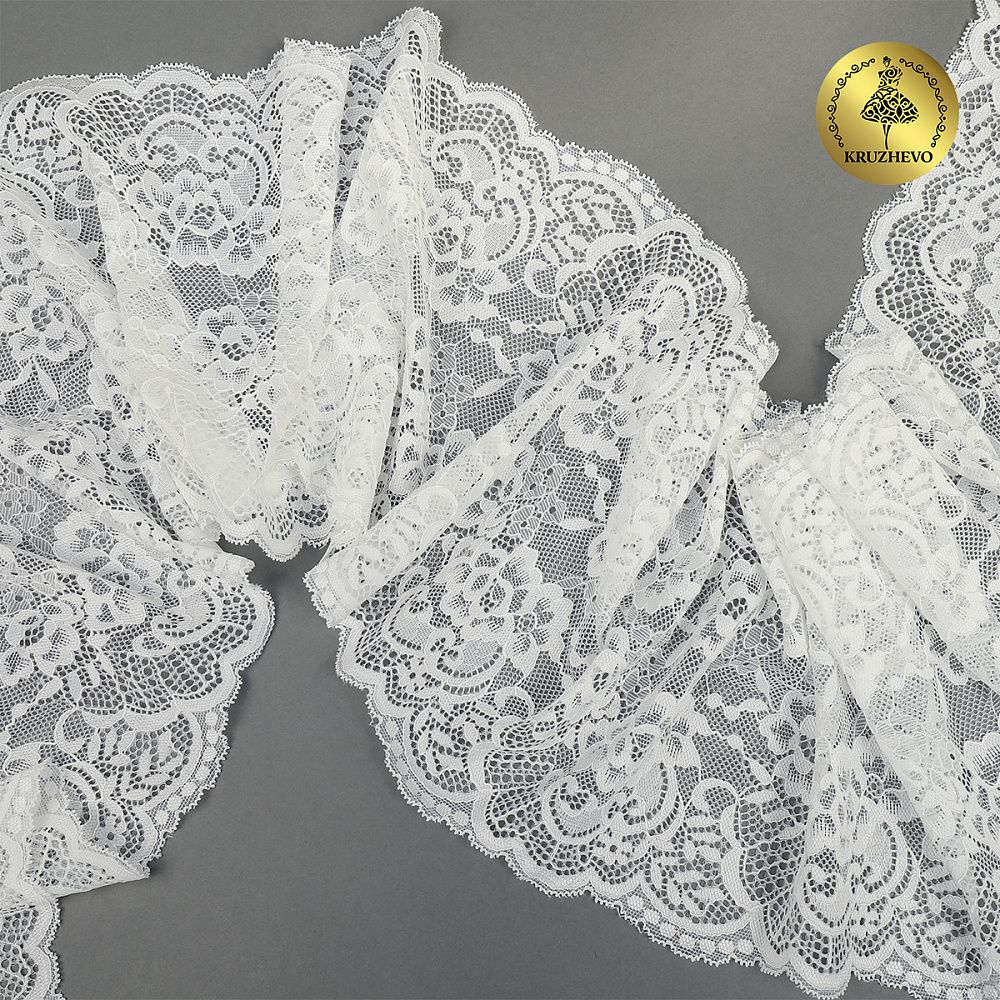 Кружево бельевое эластичное 190 мм / 3 м, 6392, цв.004 белый, Kruzhevo