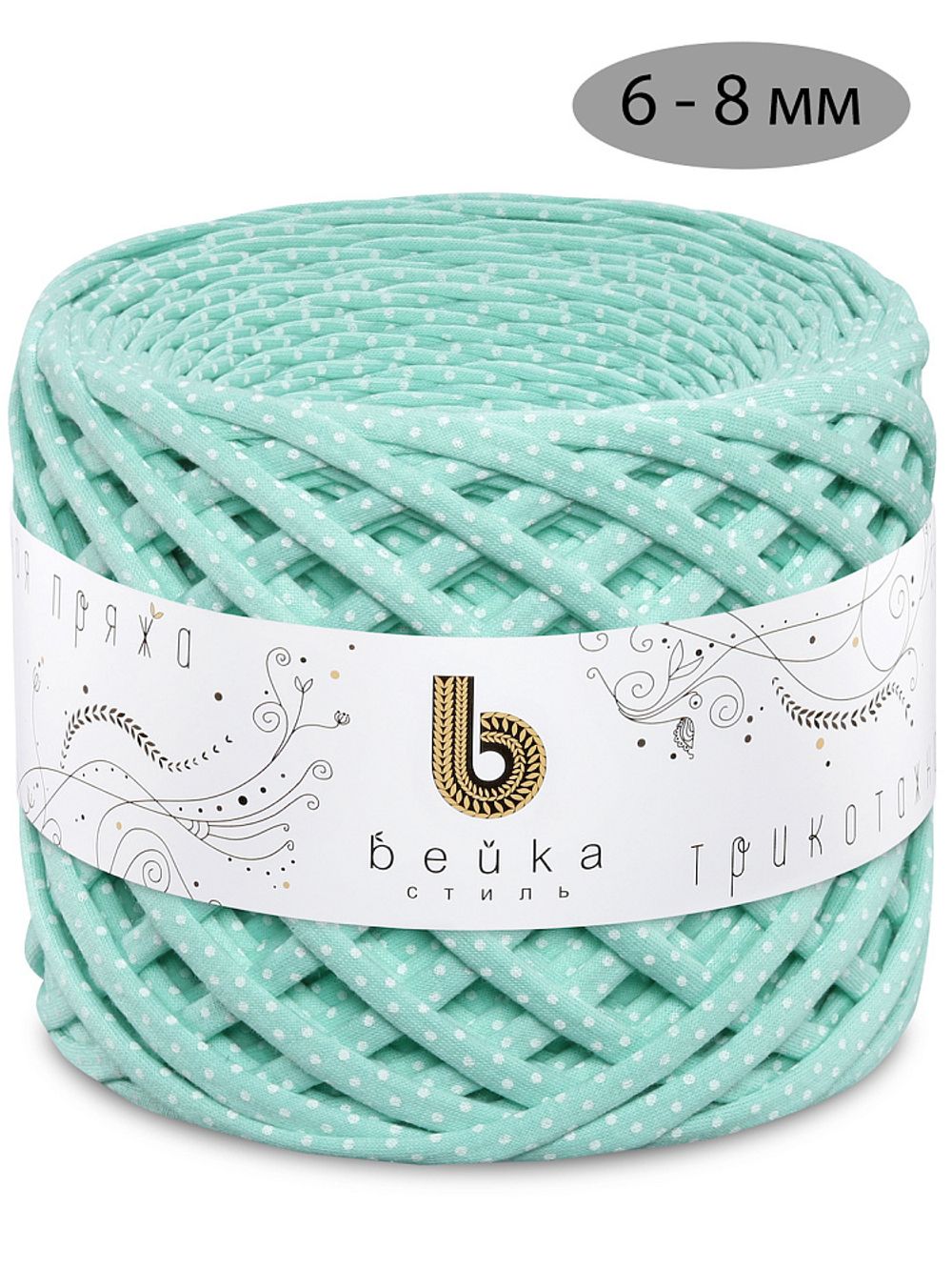 Пряжа трикотажная 1х300г, 100м, шир. 6-8 мм, 1040 горошек мята /TOS/