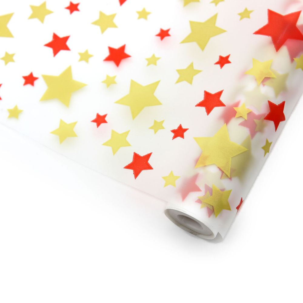 Пленка матовая Звезды 70см*10 м (красный/золото) 4932