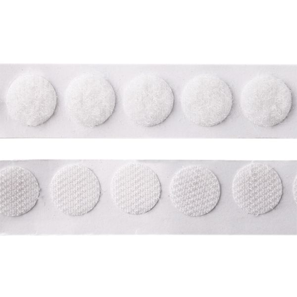Лента контактная липучка (велкро) клеевая круг ⌀16 мм ПАРА (крючок+петля), белый уп.1500 пар, качество 