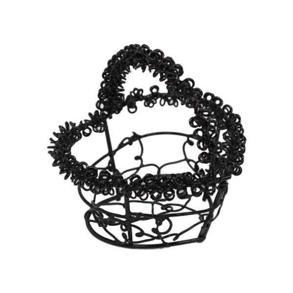 Миниатюра кукольная: Корзинка витая металлическая в форме сердца, 4,5х6,5см, черный