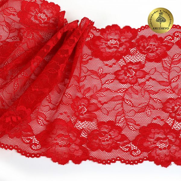 Кружево бельевое эластичное 190 мм / 10 м, 24, цв.красный, Kruzhevo