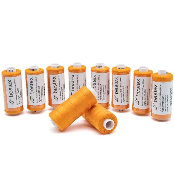 Нитки швейные бытовые Bestex 40/2, 365 м (400 ярд) / 10 кат., 019 светло-оранжевый