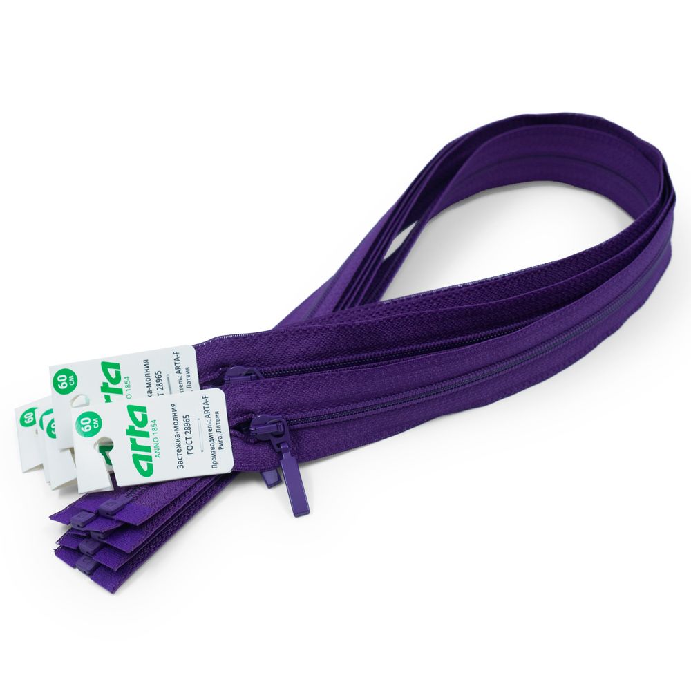Молния спираль (витая) Arta Т5 (5 мм) 1 зам., разъем., 60 см, цв. 865 яр.фиолетовый, уп.5 шт
