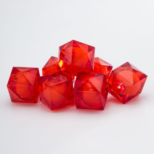 Бусины акрил ⌀10 мм, 500 г, в цвете с белой сердцевиной, граненый куб, 22 красный, Astra&Craft