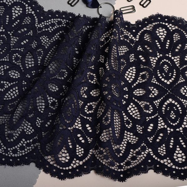 Кружево бельевое эластичное 195 мм / 3 метра, TBY.L1189, цв.06 т.синий, Kruzhevo