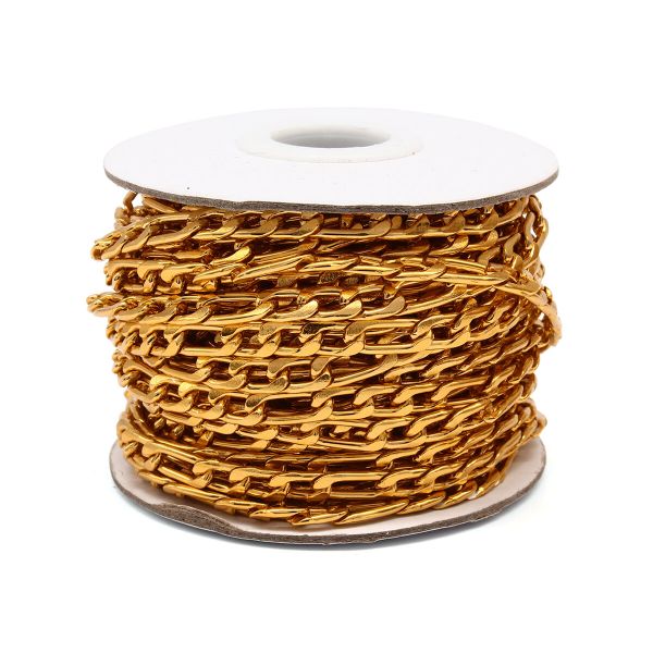 Цепь алюминиевая 13,7 мм, 5,7 мм + 9,1 мм, 5,7 мм, боб(10 м) (золото) K16339