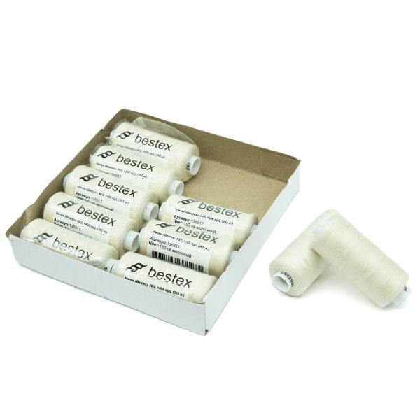 Нитки швейные бытовые Bestex 40/2, 365 м (400 ярд) / 10 кат., 153 светло-молочный