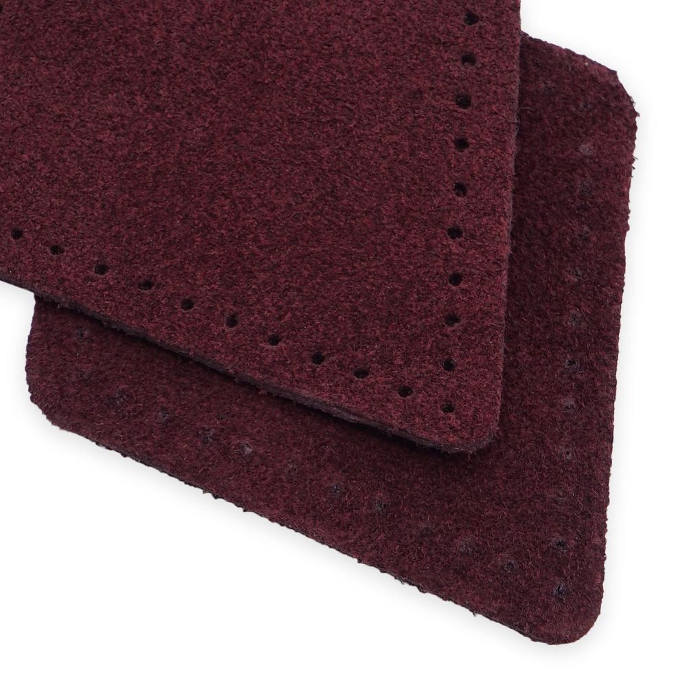 Заплатки пришивные из замши, ромб 6х8,4см с перфорацией, 2 шт, 100% кожа, 31 бордовый, 59115