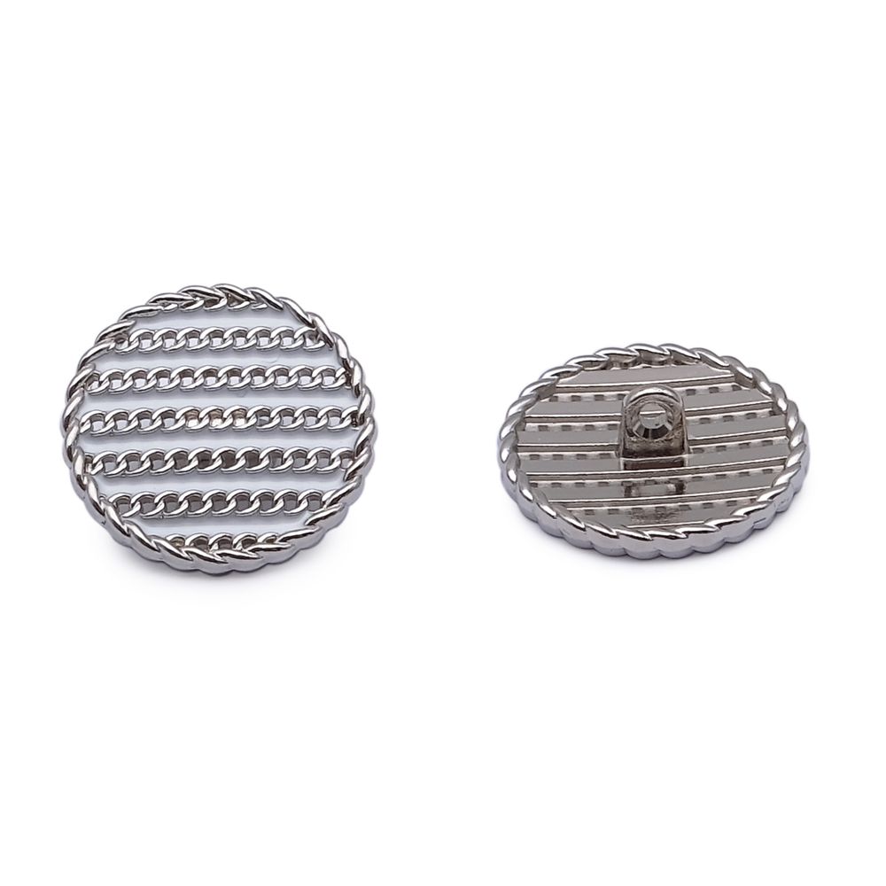 Пуговицы на ножке Твидовая 36L (23мм), металл (White/S (белый/серебро)), ME-651, 36 шт