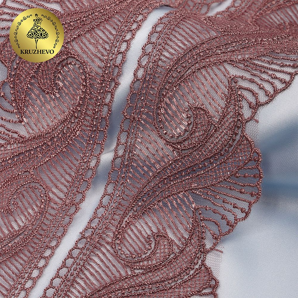 Кружево на сетке 70 мм, 2107 цв.N6615 розовая пудра уп.13.71м, Kruzhevo