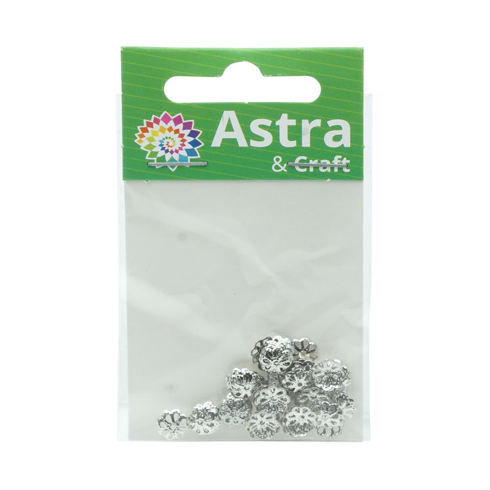 Шапочка для бусин, 6,5мм 50 шт в упак, Астра, Никель