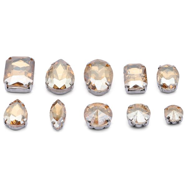 Хрустальные стразы в металлических цапах, форма страз: МИКС, шампань, 10 штук, МФ-16