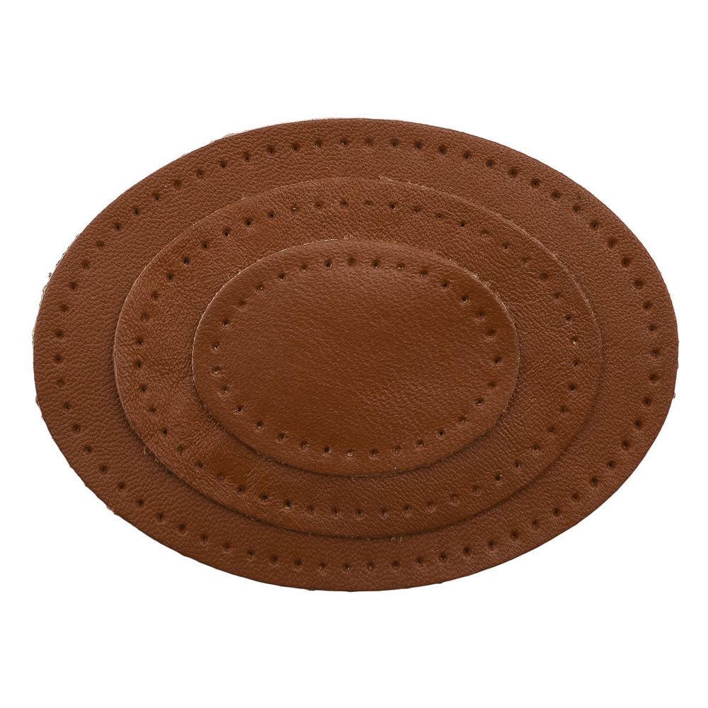 Набор заплаток пришивных из кожи, овал 4х5,5см, 6х8,2см, 8х10,9см, с перфорацией, 3 шт (02 светло-коричневый), 9404