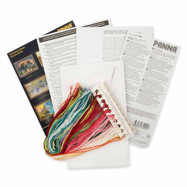 Набор для вышивания нитками Panna, Золотая серия, Пионы в шляпной коробке, 33х32 см