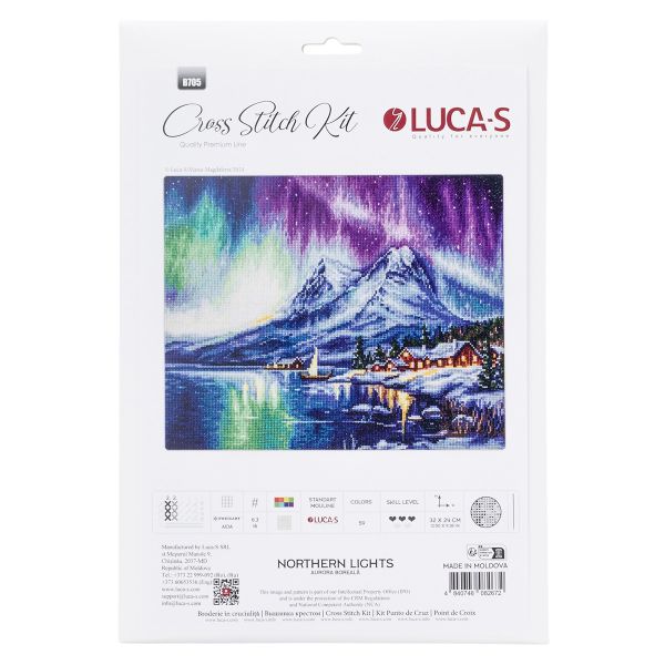 Набор для вышивания нитками Luca-S, Северное сияние, 32х24см