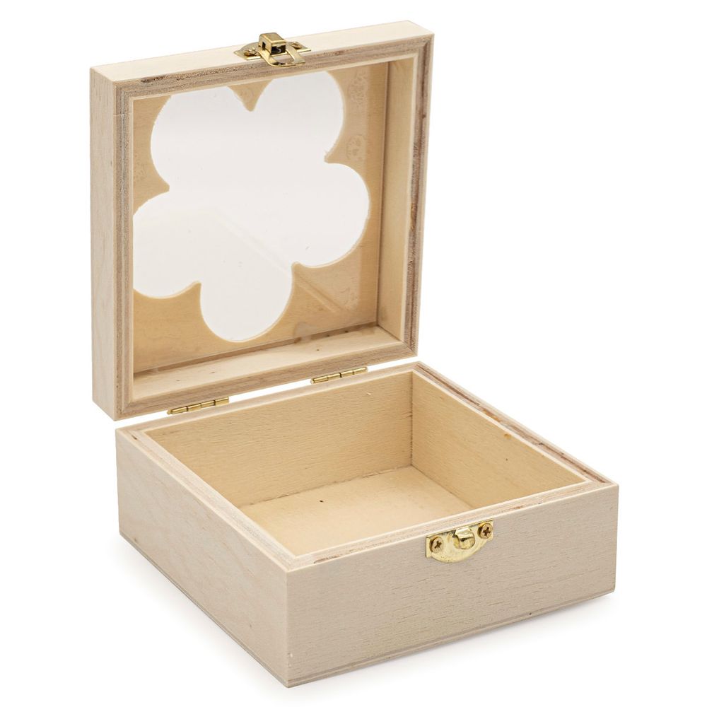 Заготовка для декорирования Шкатулка деревянная с окном в виде цветочка, фанера из тополя/оргстекло, 10х10х5см