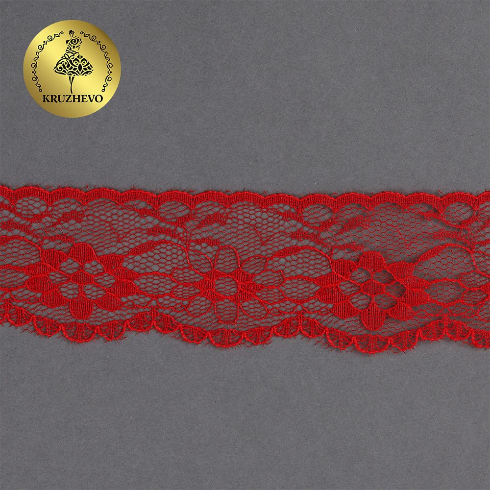 Кружево отделочное в стиле "трикотаж" 40 мм, диз. 281, цв.03 красный, уп. 27,4 м