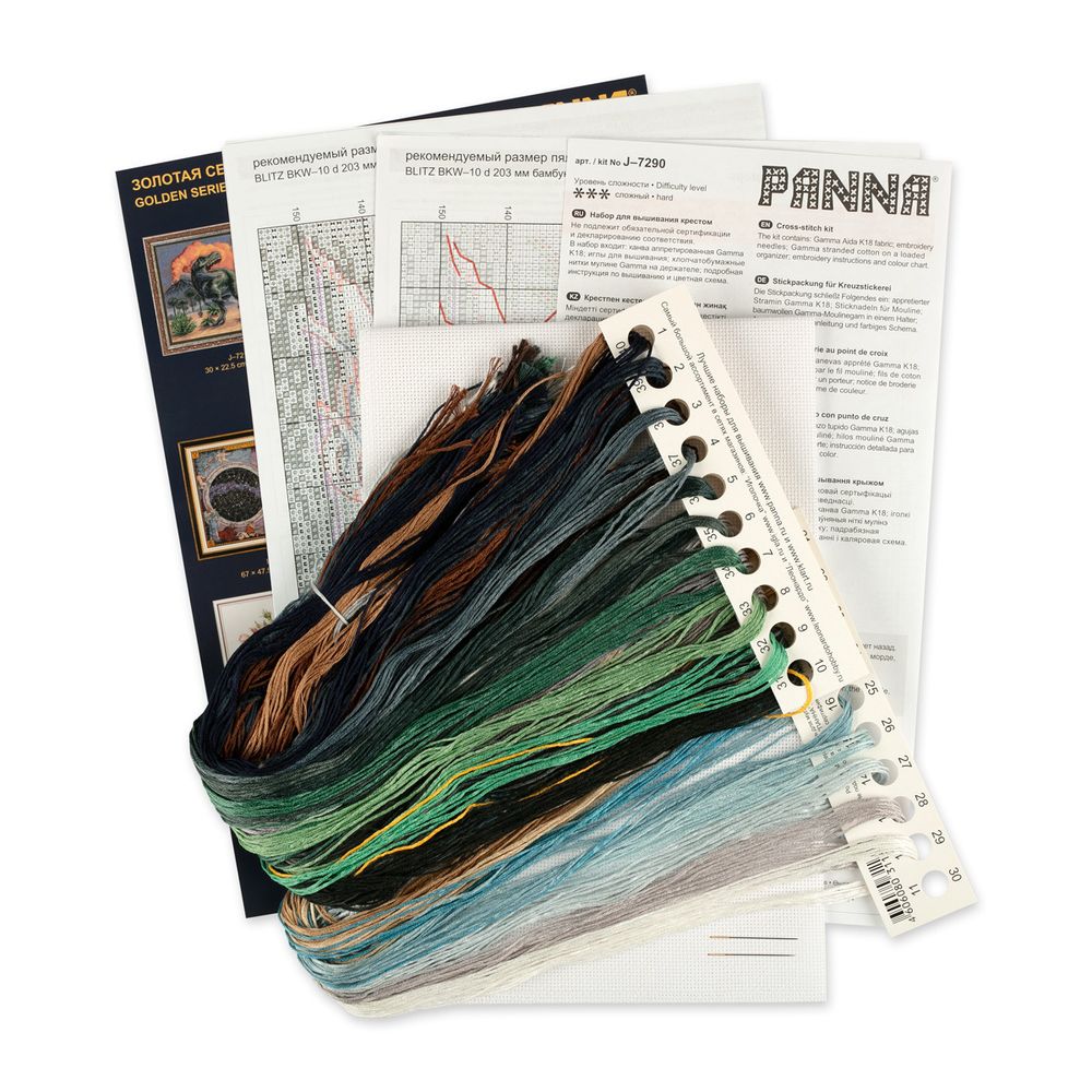 Набор для вышивания нитками Panna, Золотая серия, Трицератопс, 30х22 см