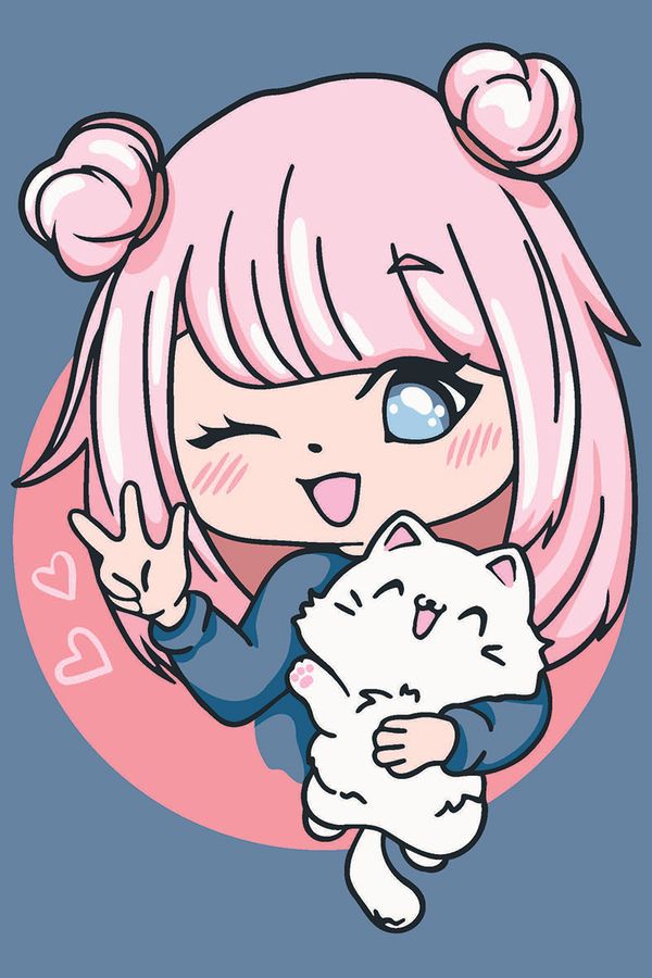 Картина по номерам Фрея, на картоне Анимешка с котиком, 20х30 см