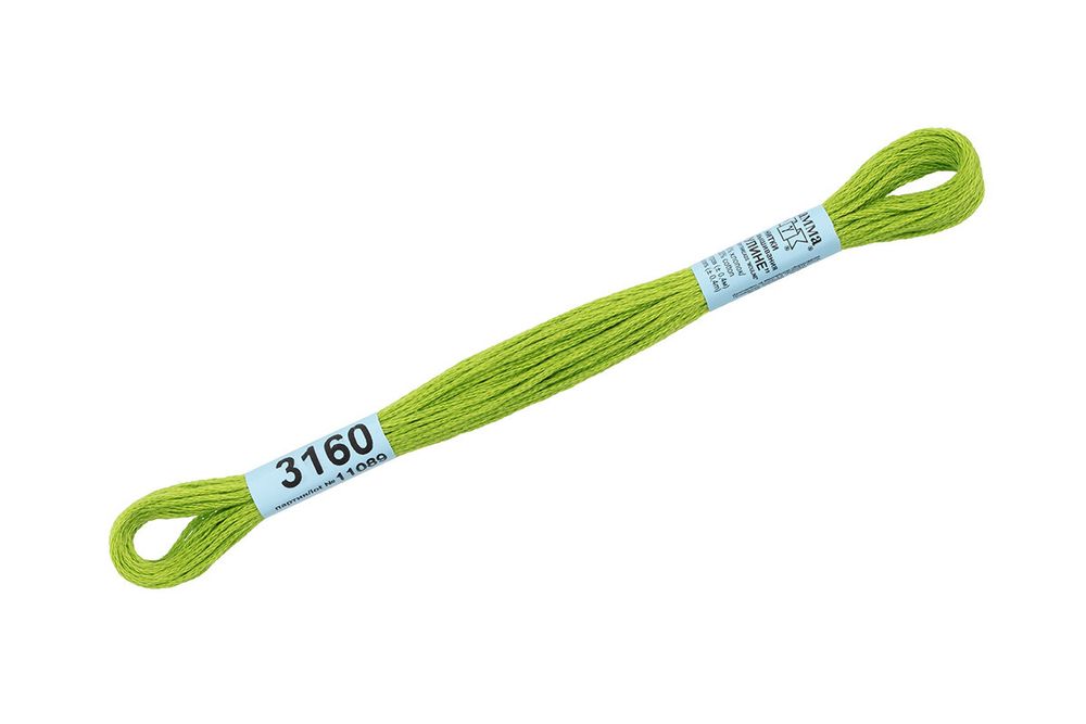 Мулине Gamma 100% хлопок, цв.3160 яр.зеленый, 24 мотка по 8 метров