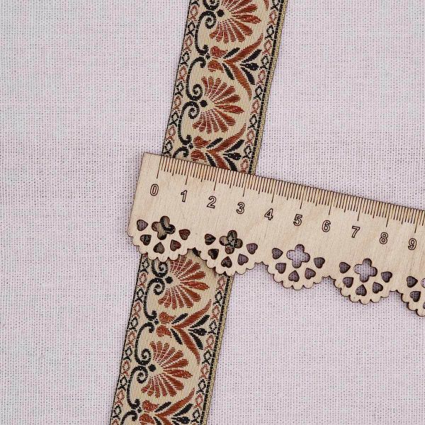 Лента (тесьма) жаккардовая 33.0 мм / 10±0.5 метров, бежево-красный, 3AR2681