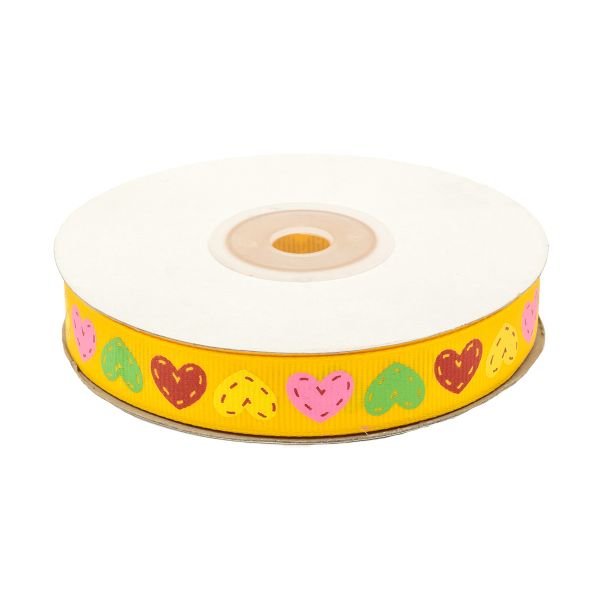 Лента репсовая (в рубчик) Сердечки 1,5см*22.86 м (желтый)