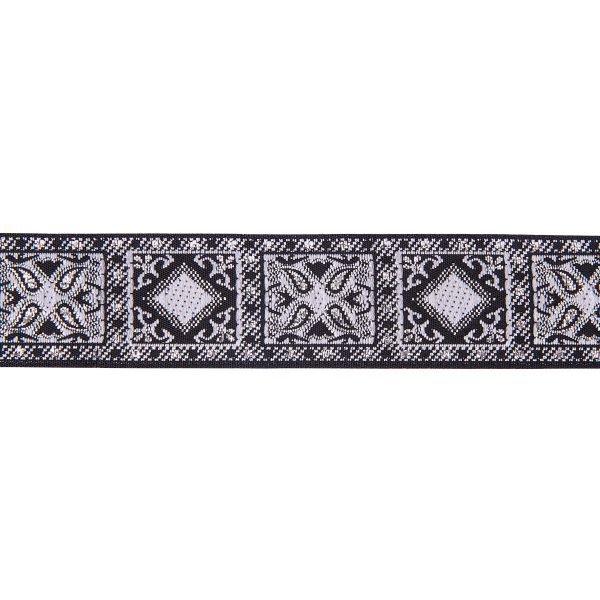 Лента (тесьма) жаккардовая 25.0 мм / 10±0.5 метров, черный/серебро, Gamma TRJ-119(46)