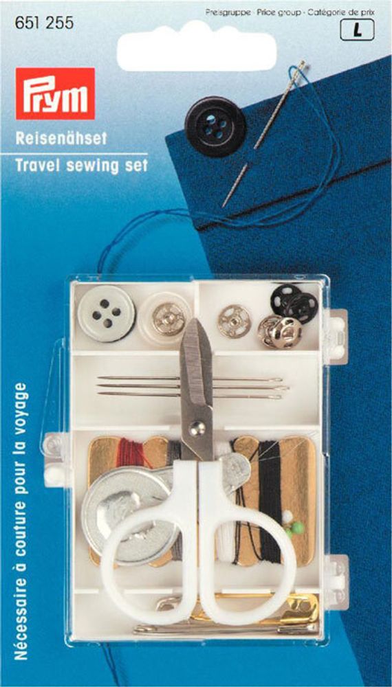 Набор для шитья дорожный(ножницы, иглы, пуговицы, нитевдеватель, нитки), 1шт в блистере 651255