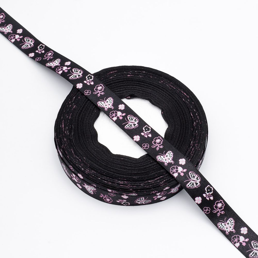 Лента декоративная с принтом Бабочки 20.0 мм / 45.72 метра, черный, 4001