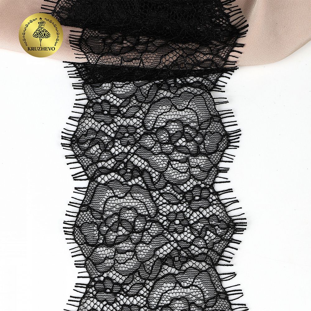 Кружево шантильи (реснички) 80 мм, цв.2 черный, 3 метра, Kruzhevo