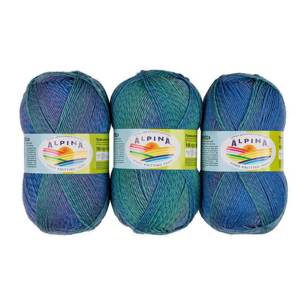 Пряжа Alpina Romantic / уп.5 мот. по 100г, 300м, 05 синий-зеленый-фиолетовый