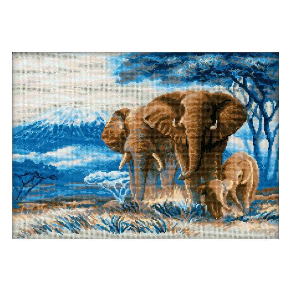 Набор для вышивания нитками Риолис, Слоны в саванне, 40х30 см