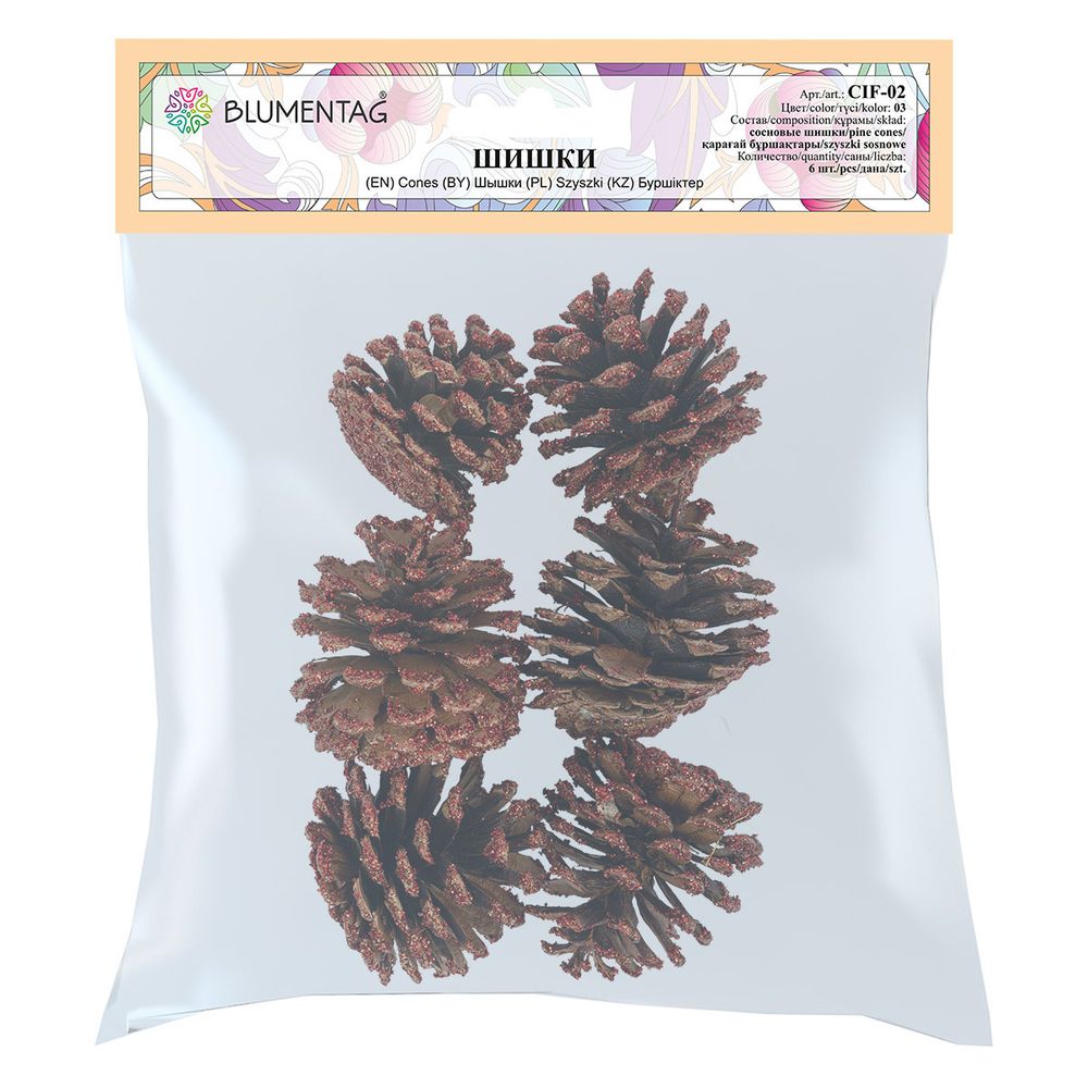 Шишки сосновые, 6 шт, 03 Сосна/ красный, Blumentag CIF-02, УЦЕНКА