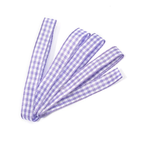 Лента тканевая с рисунком Клетка 10 мм, фиолетовый/белый, уп. 20 м