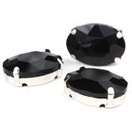 Хрустальные стразы в цапах овальной формы, черный 13х18 мм, 3 шт, ОЦ012НН1318