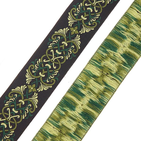 Лента (тесьма) жаккардовая 35.0 мм / 10±0.5 метров, Дамаск (V4 черный/зеленый), 35976