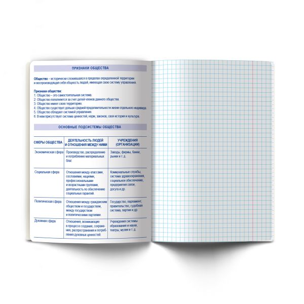 Тетрадь со справочным материалом На задней парте, выбор.лак, A5+ 48 л. на скобе 65 г/м², белизна 100 %, 10 шт, клетка, 01309 На задней парте Обществознание, Светоч Т141