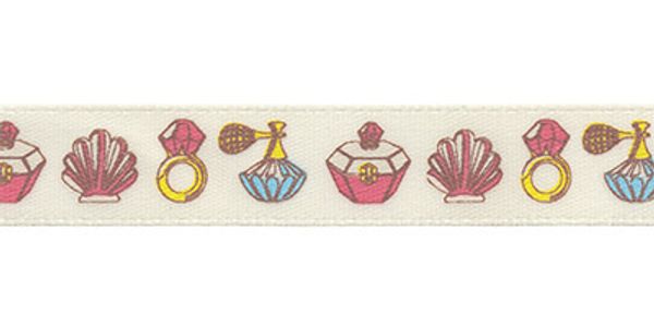 Лента атласная с рисунком 12.0 мм / 5 шт по 3 метра, S3/042 сокровища/молочный, Gamma ALP-125