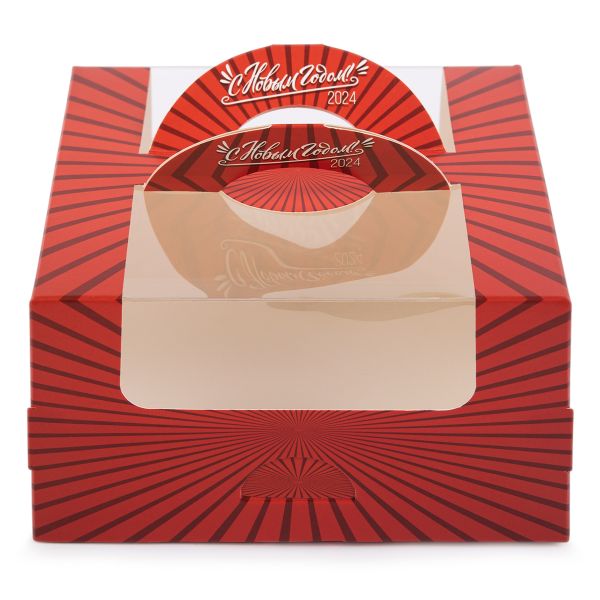 Коробка для мини-торта 14х14х8 см, №2 Красные полоски, S-Chief CBC-007