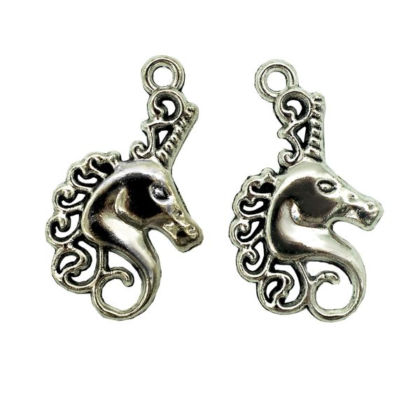 Подвеска металлическая голова единорога, 15х24 мм, 2 шт в упак, Astra&Craft, серебро
