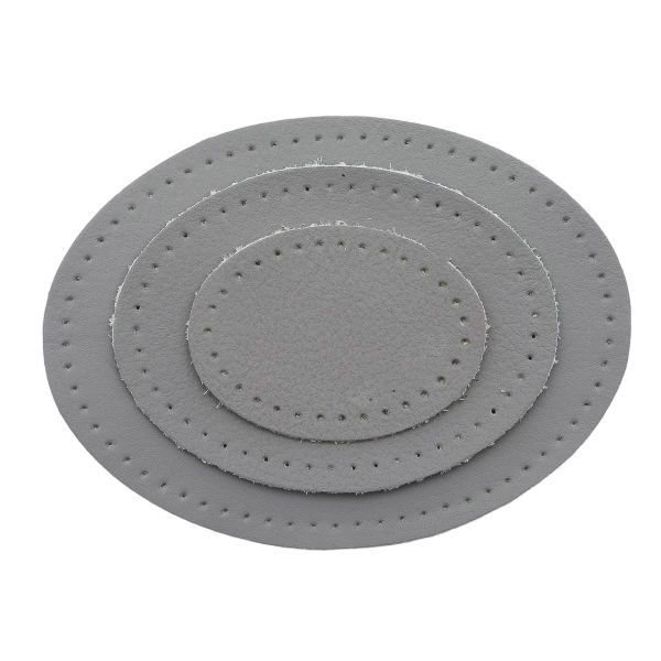 Набор заплаток пришивных из кожи, овал 4х5,5см, 6х8,2см, 8х10,9см, с перфорацией, 3 шт (07 серый), 9404