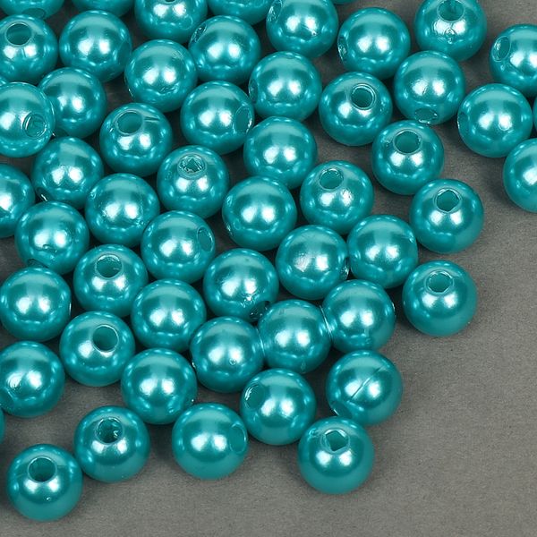 Бусины пластик (перламутр) ⌀8 мм, цв.099 яр.бирюзовый, уп.500г (2130 шт), Magic4Hobby