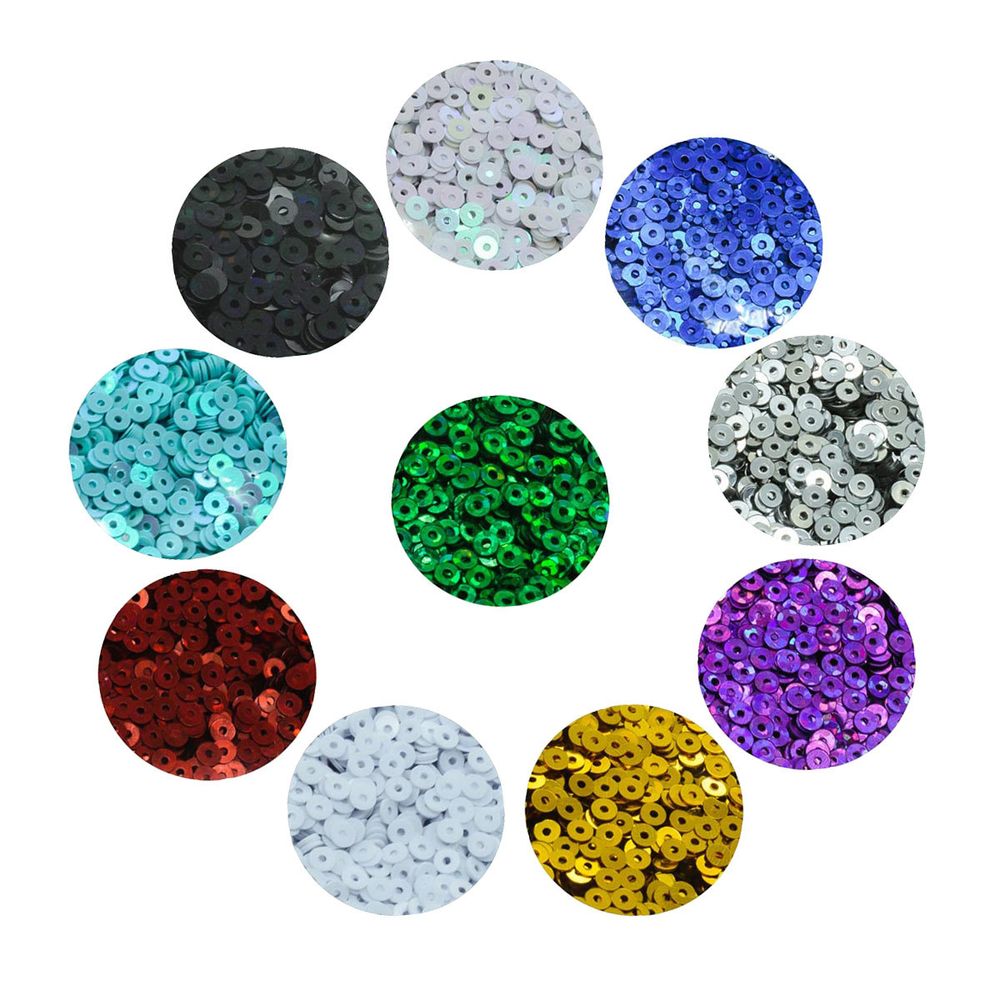 Пайетки в наборе цветные 3 мм, 10 цветов по 10гр, Астра + мононить в подарок