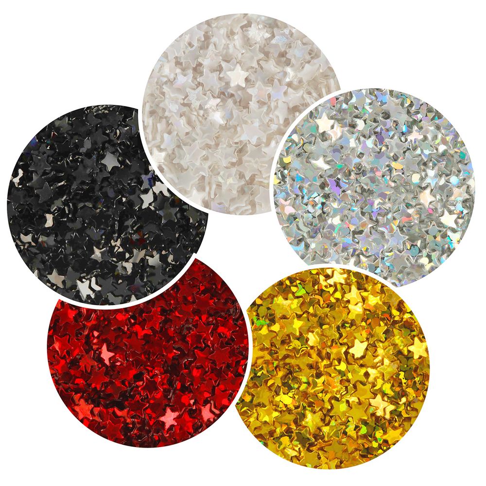 Блестки декоративные ассорти звезды 3 мм, 5 уп. по 5 г, 4.5 мл, № 02, Love2art Набор ассорти "звезды" GLI-04